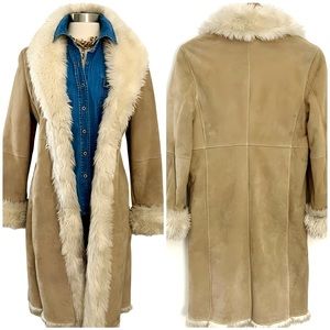 Vintage Wilsons Leather Y2K Coat Long Fur Suede Leather Penny Lane Medium Tan